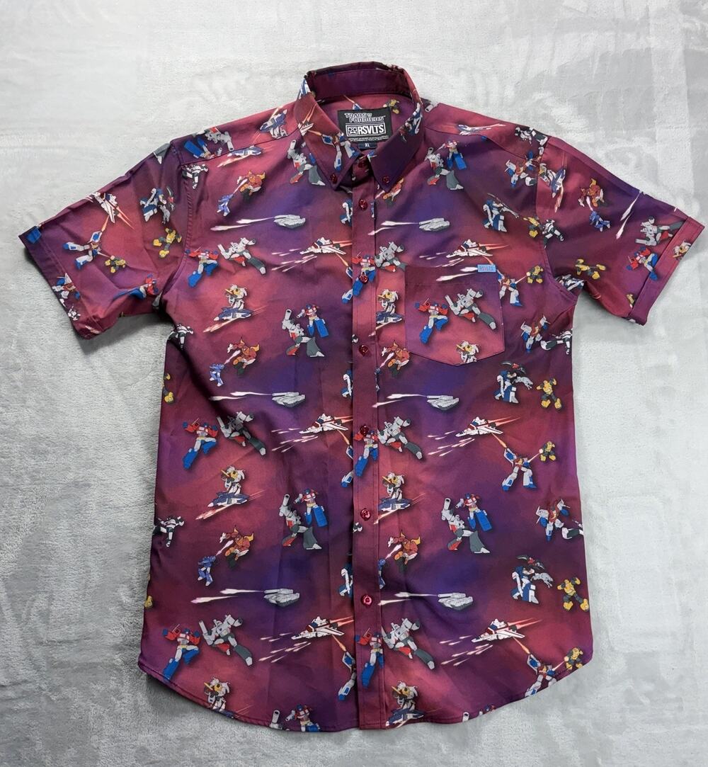 RSVLTS Transformers G1 Print Shirt Kunuflex Optimus Megatron Men's XL Button